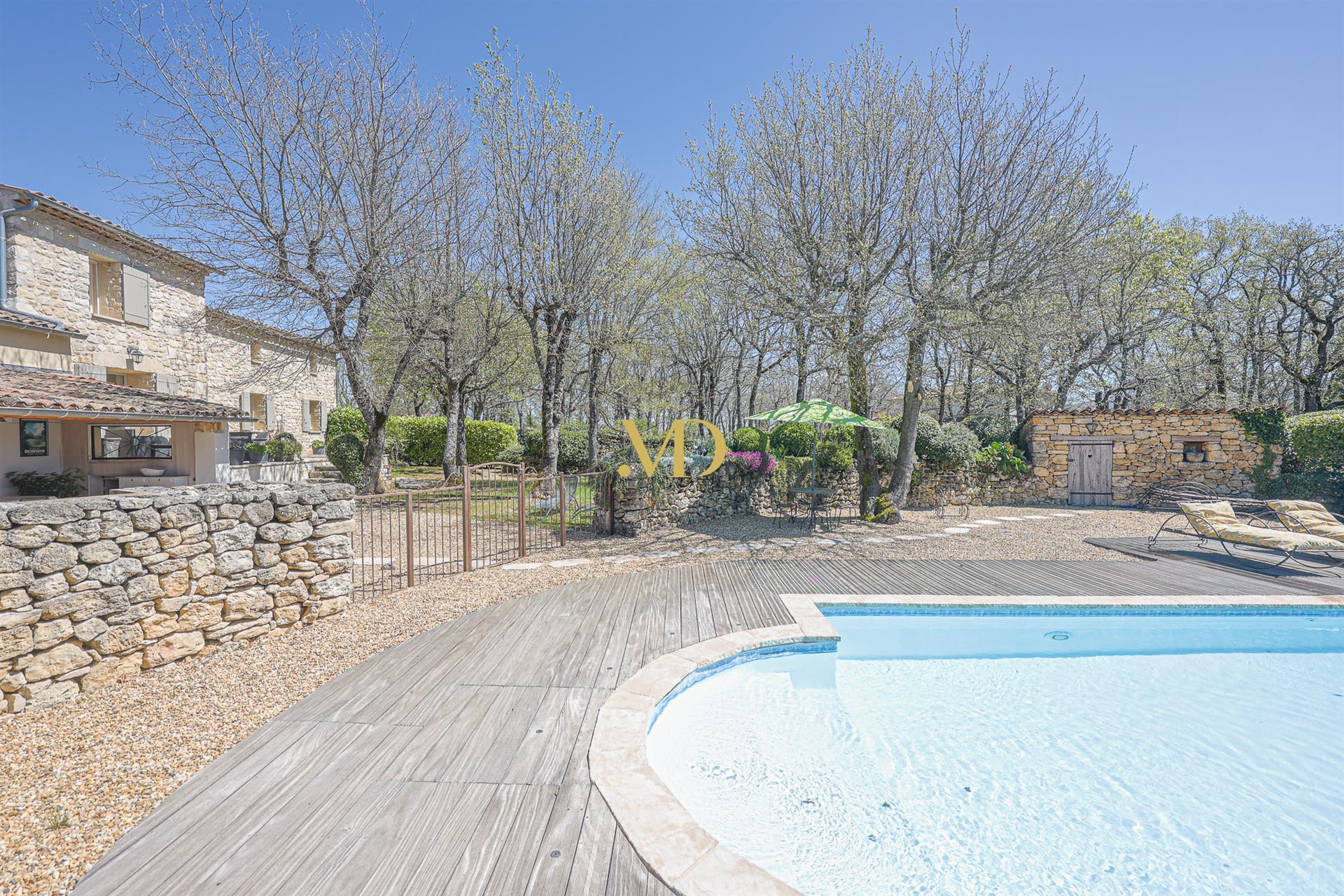 Charming stone property with Luberon view, swimming pool and outbuildings