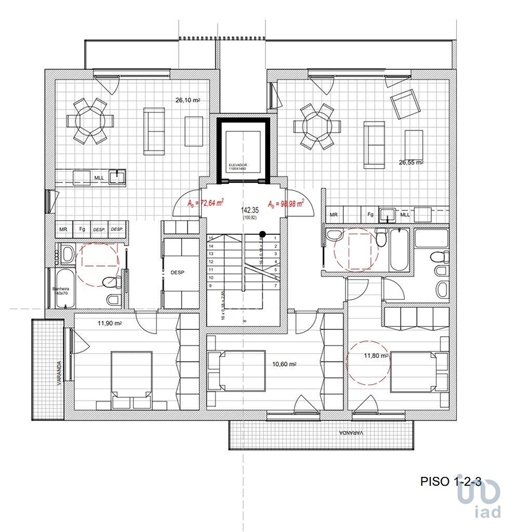 Appartement T2 à Leiria de 98,00 m²