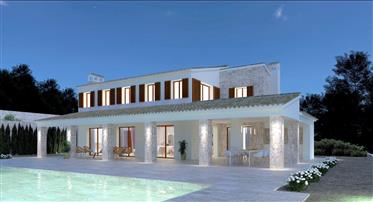 Projet de villa rustique de style ferme avec un intérieur moderne et un grand terrain de 11 617 m2, 