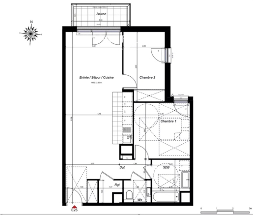 Chatenay Malabry - T3 van 71m² op de 2e verdieping met balkon en parkeerplaats