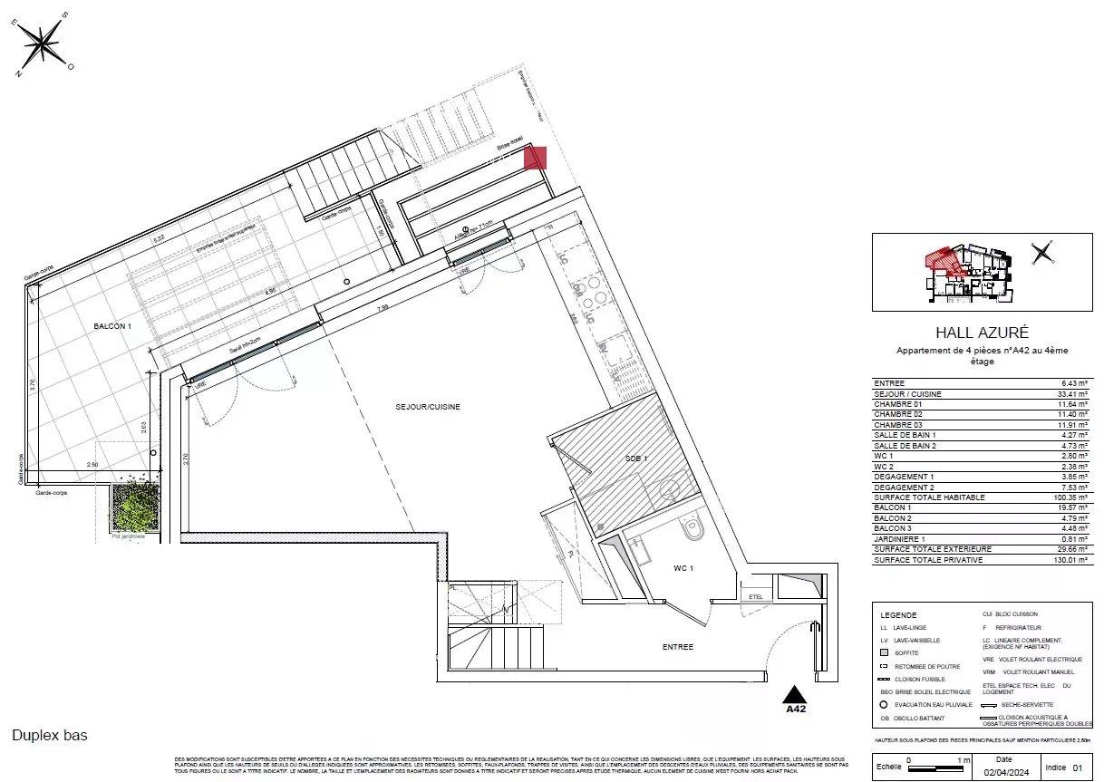 Annecy - Appartement duplex neuf 4 pièces, grands balcons, cave et parkings