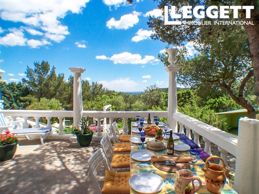 Substantial villa with caretakers's cottage and swimming pool. Magnificent views over Provençal coun
