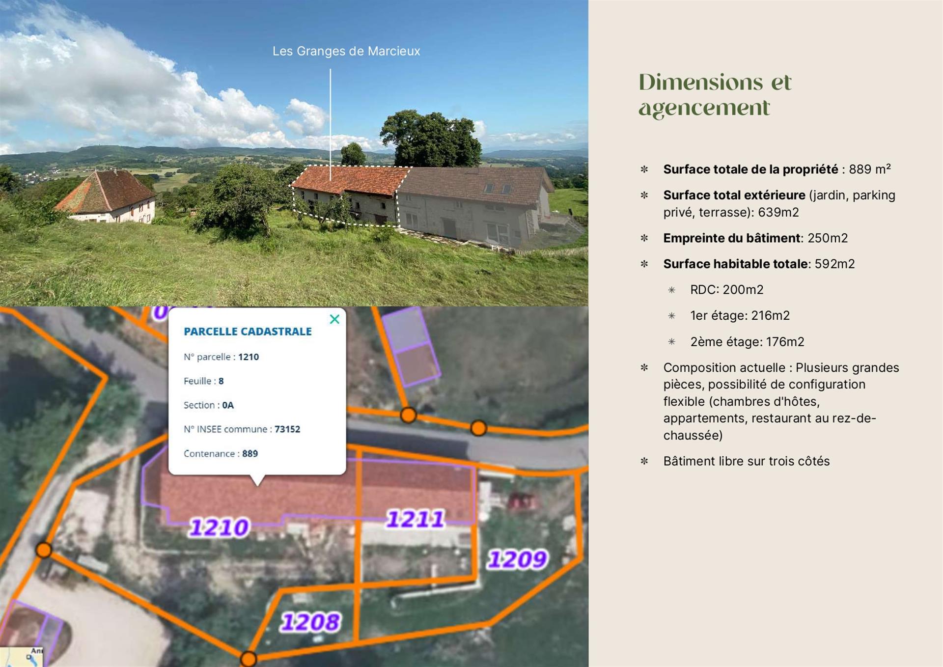 À découvrir sur la commune de Marcieux, un bel et rare ensemble immobilier mitoyen avec un énorme po