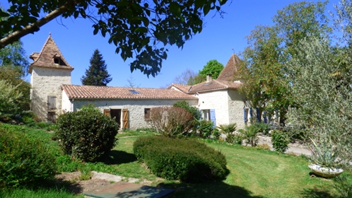 Magnificent stone property with views and outbuildings for sale in Montpezat