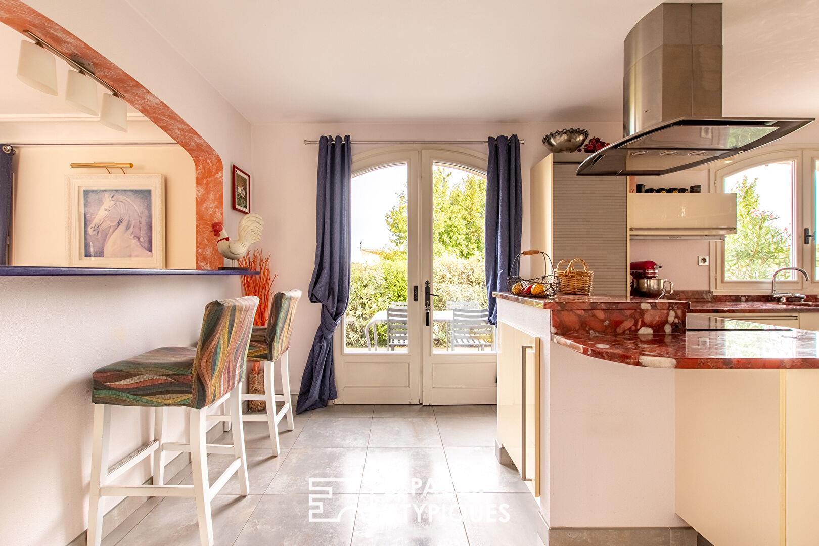 Large property with swimming pool in landscaped grounds