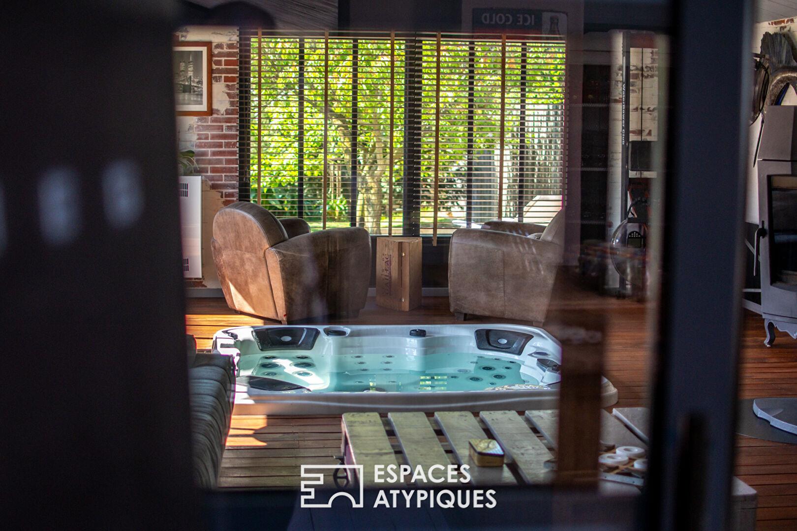Maison de style industriel avec jacuzzi et terrasses