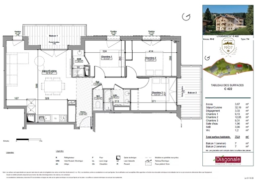 Flat 3 bedrooms in the heart of the village in Praz-Sur-Arly (74120)