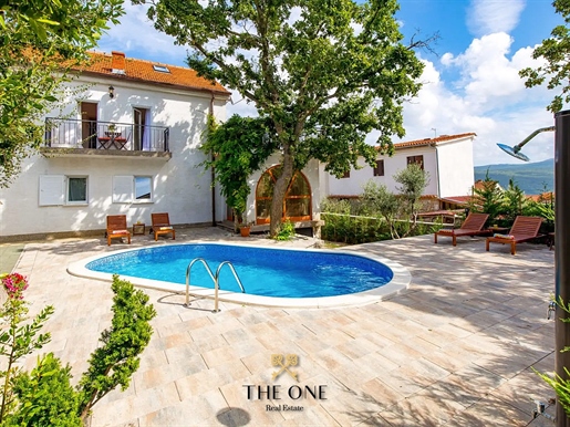 House with a pool and sea view, Krk