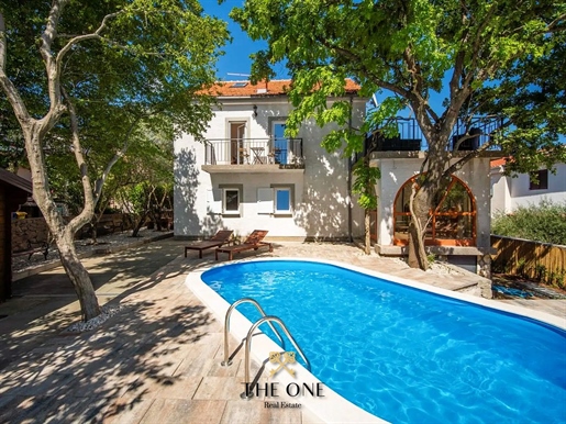 House with a pool and sea view, Krk