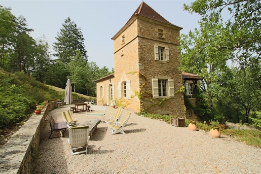 Stone house with guest house, swimming pool and view.