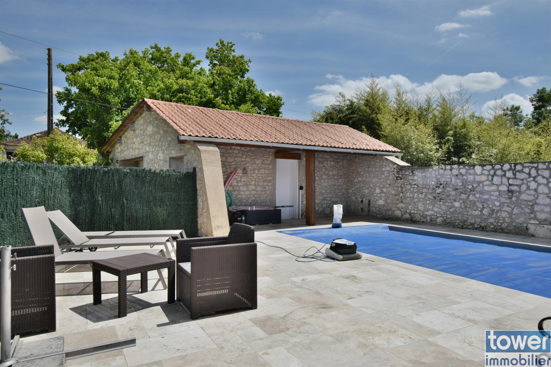 Eymet in the Dordogne, set of 2 renovated stone houses of 278m2 with swimming pool.