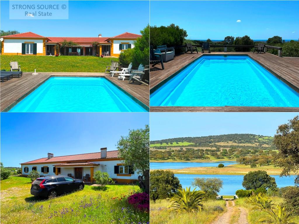 Property with 6 bedroom villa with 400 m2 in Monte Alentejano with access to a dam, land with 52,500