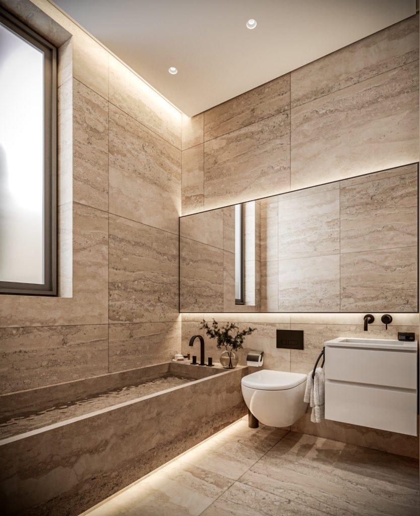 This elegant three-bedroom villa features open-plan living with modern lines and natural materials,