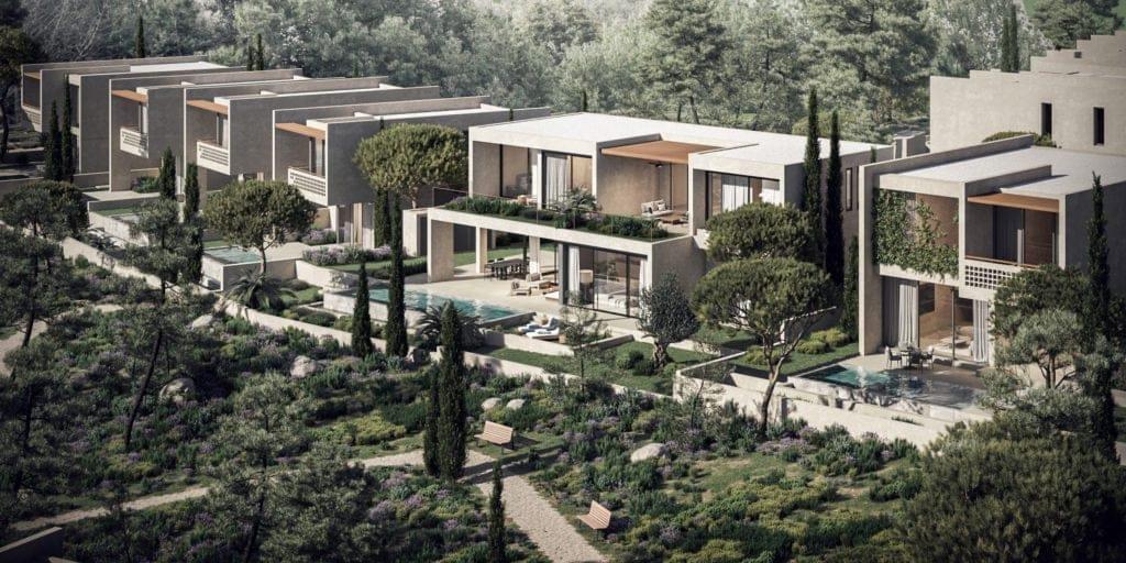 This elegant three-bedroom villa features open-plan living with modern lines and natural materials,