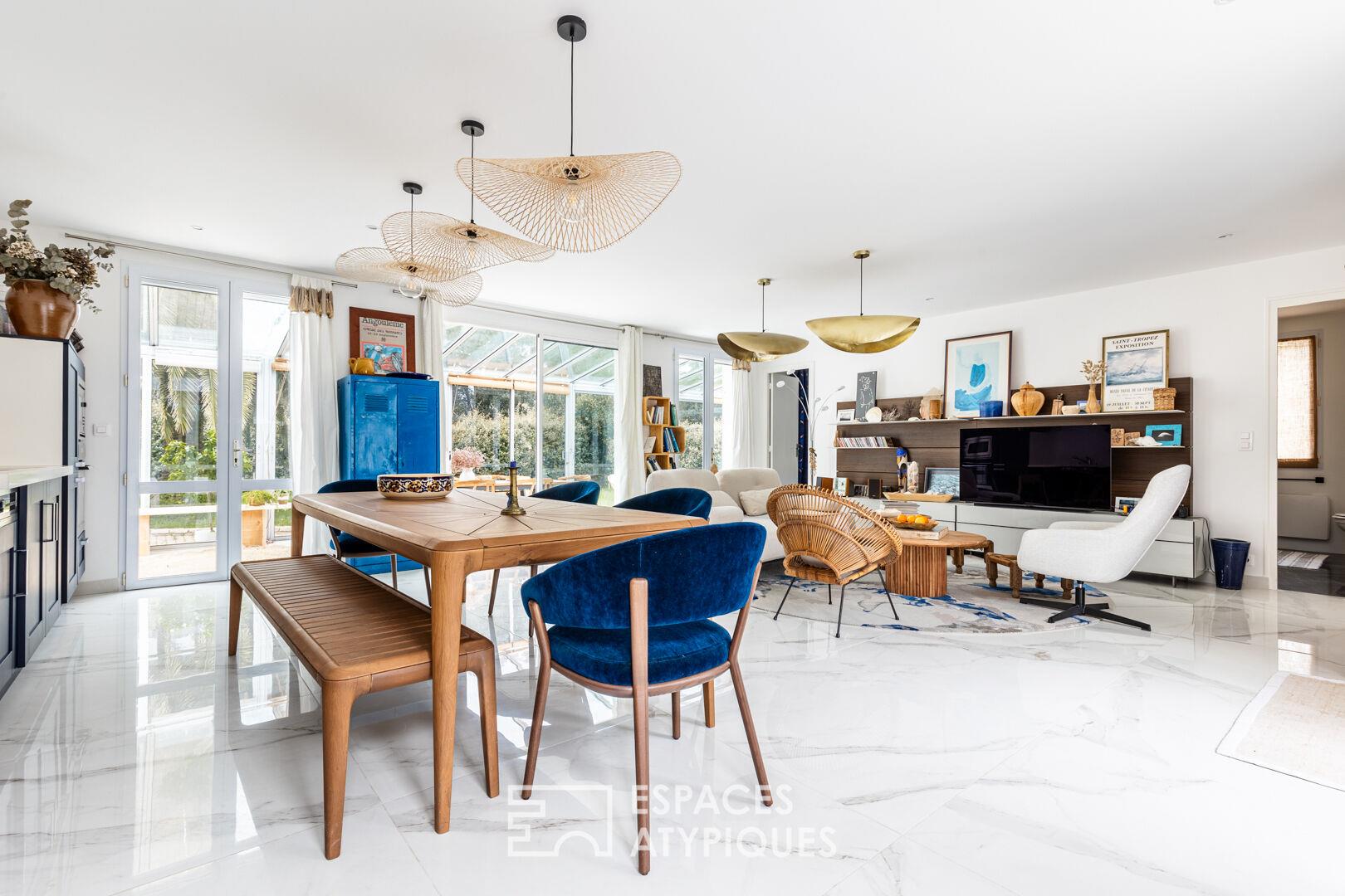 1960S villa revisited in a green setting, beach on foot