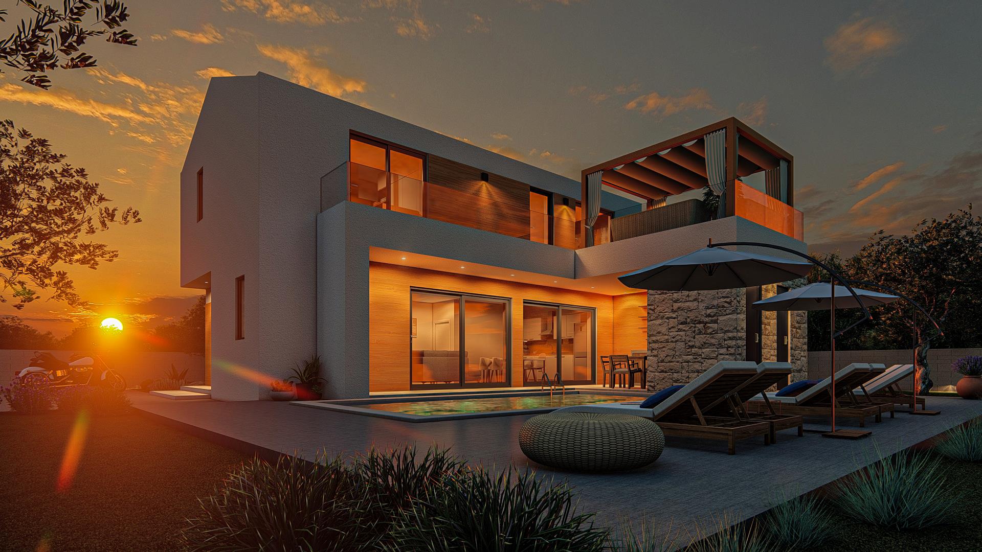 An exclusive project for the construction of 6 modern villas with swimming pools and see views. 