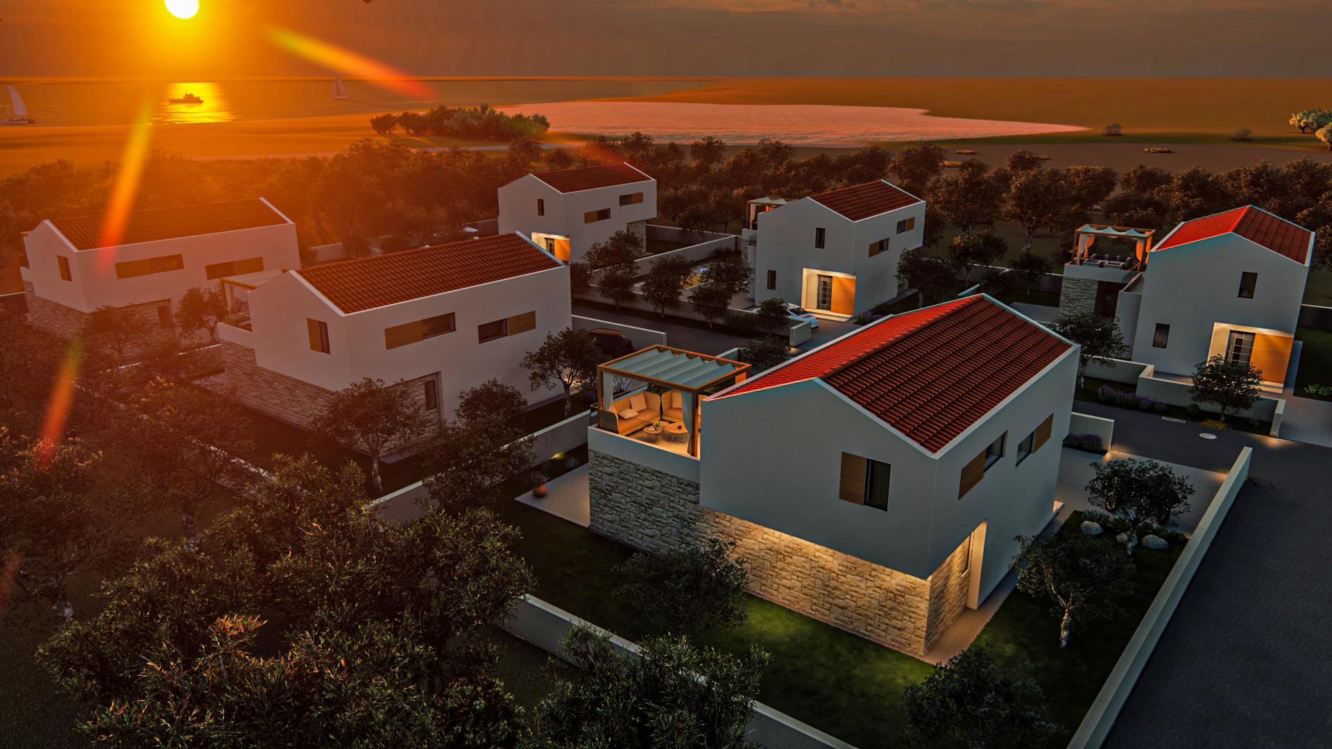 An exclusive project for the construction of 6 modern villas with swimming pools and see views. 