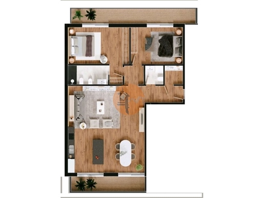 Ático de 2 dormitorios con piscina en terraza y garaje en sótano - Novo - Olhão.