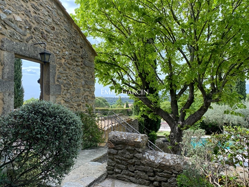 Large 18th century village house with garden, swimming pool and delightful views for sale near Uzès