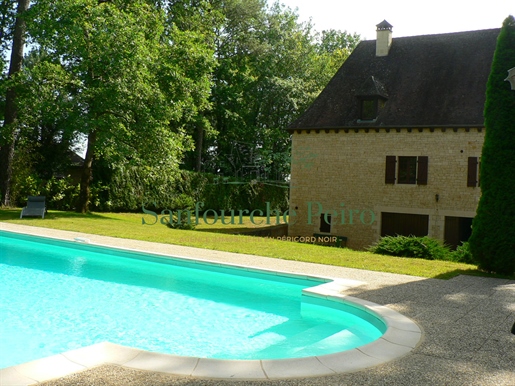 A 10 km da Sarlat, casa del Périgord con la sua torre e la piscina sulle pendici della valle del Dor