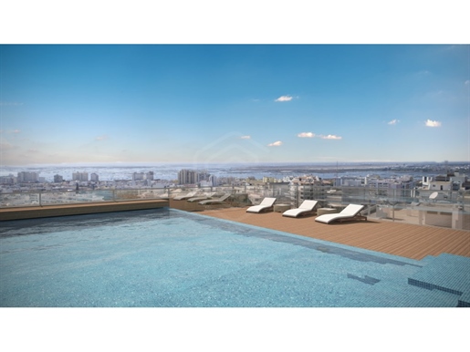 Appartement T2 en duplex, avec 120m2, vue sur le jardin, piscine et salle de sport sur le toit, Faro