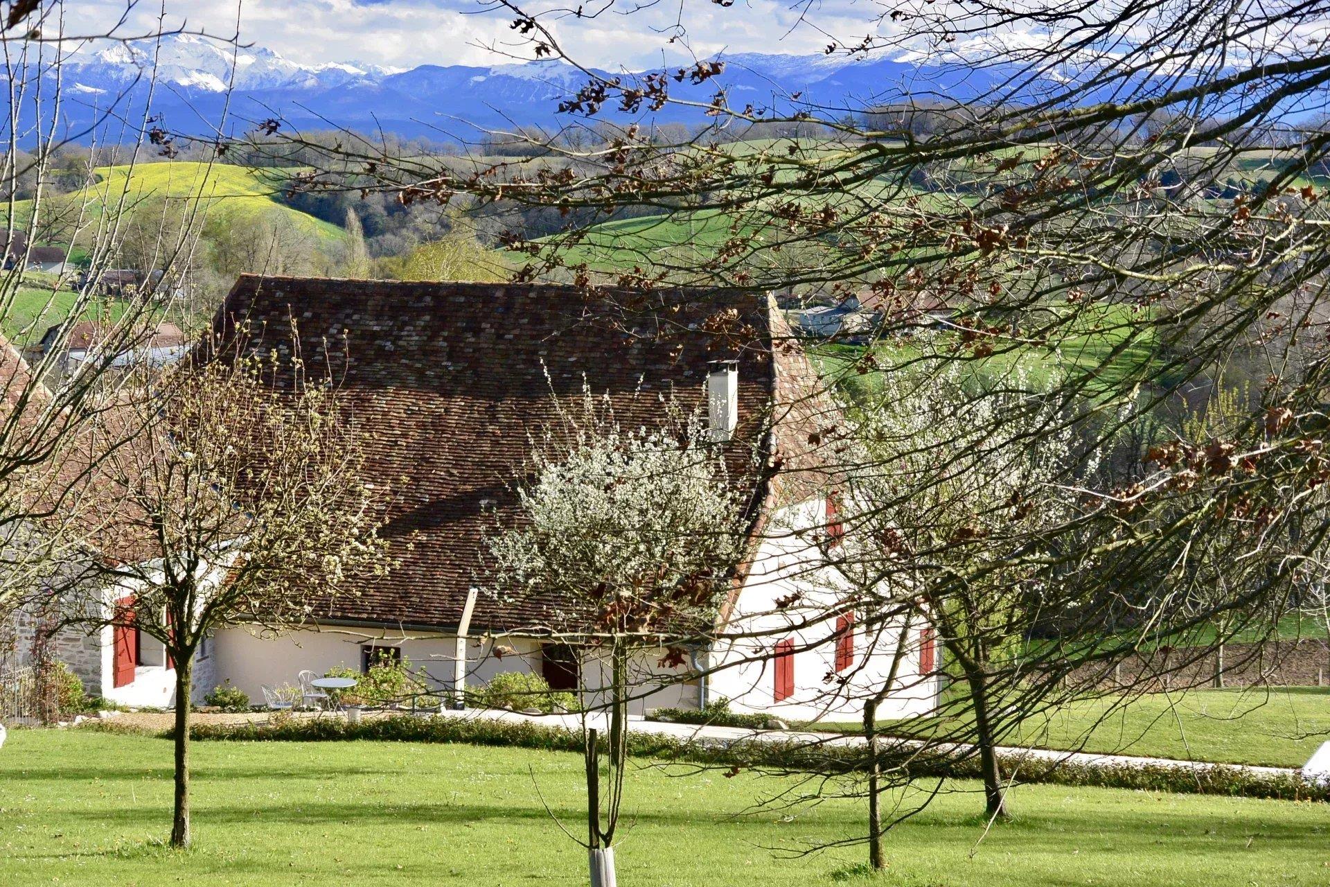A charming Béarnaise farmhouse with guesthouse, pool & stunning mountain views