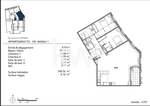Appartement de 109 m² avec terrasse /parkings proche Jardin de