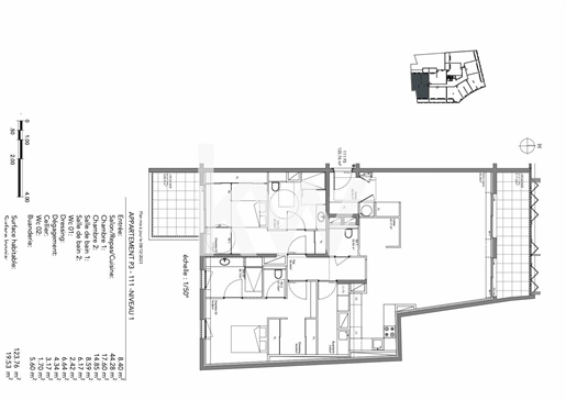 Appartement de 123 m² avec terrasse /parkings proche Jardin de