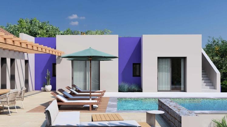 Modernes Haus mit Swimmingpool, Garage, Garten und Meerblick auf einem Grundstück von 1136 m2