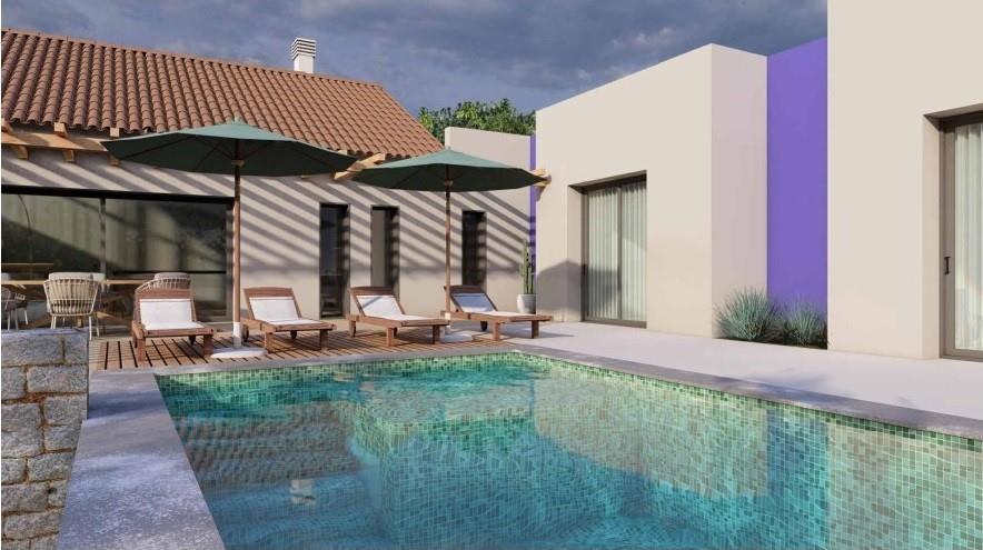 Modern huis, met zwembad, garage, tuin en uitzicht op zee, op een perceel van 1136 m2
