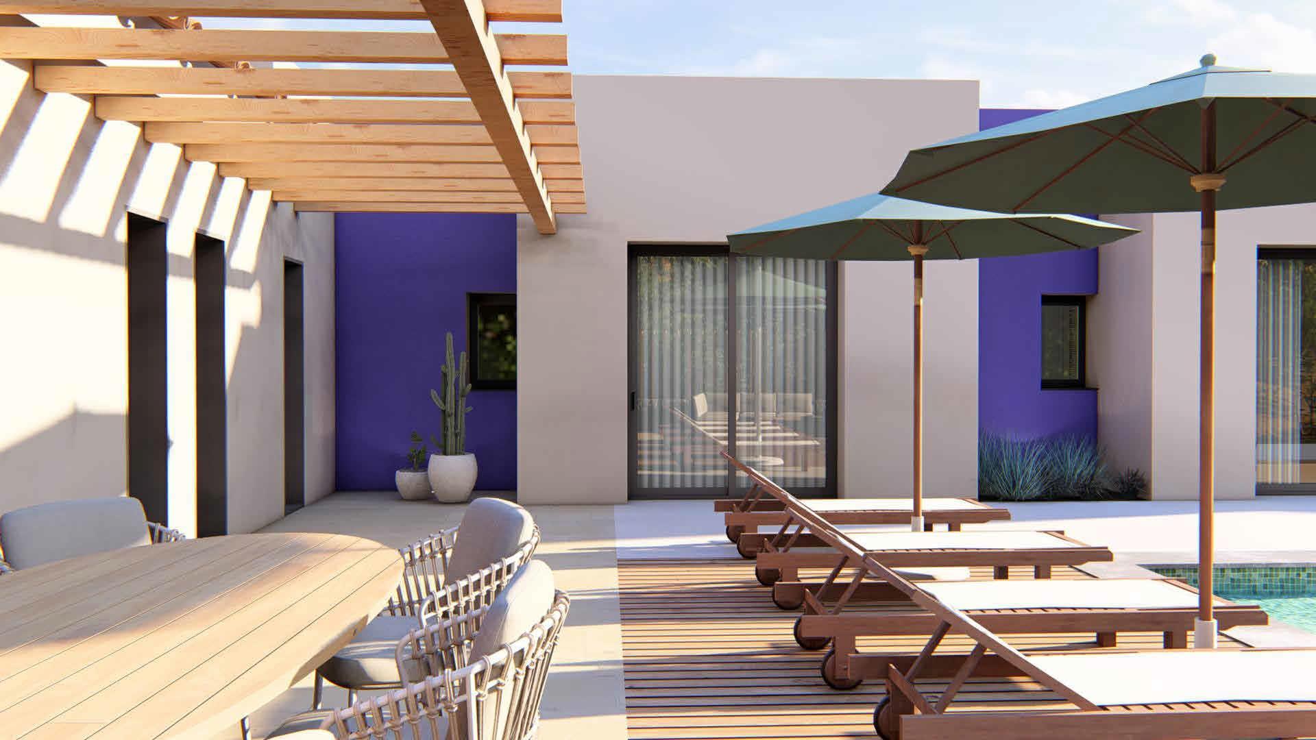 Modern huis, met zwembad, garage, tuin en uitzicht op zee, op een perceel van 1136 m2