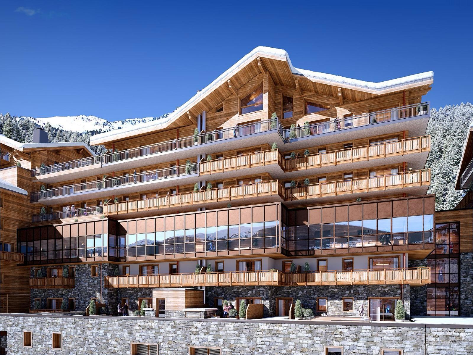 Brand new 4 bedroom off plan ski in and out apartment on the Moretta slope in La Tania (A)