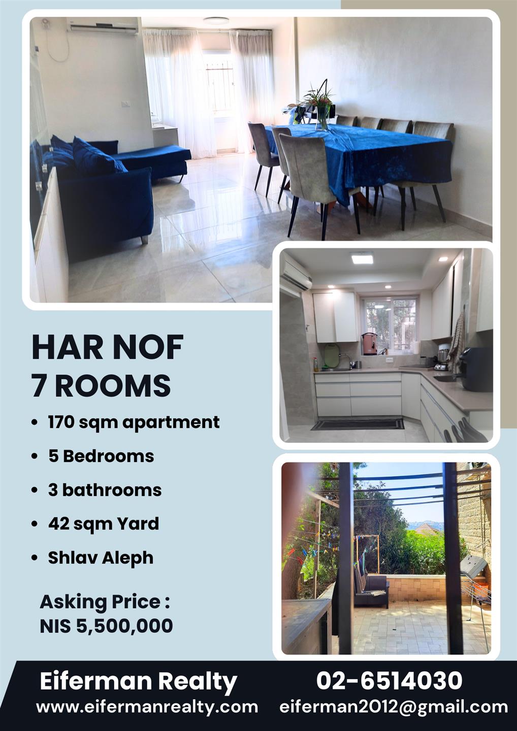 Renovated and Spacious in Har Nof Shlav Aleph #2070