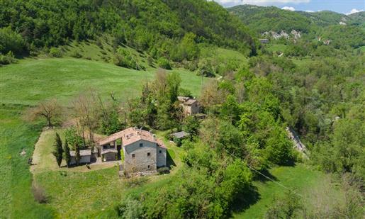 Sten bondegård nedsænket i naturen, Emilia Romagna