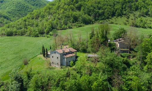 Sten bondegård nedsænket i naturen, Emilia Romagna