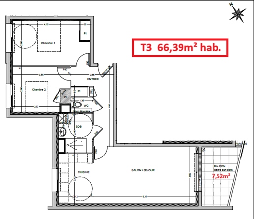 APPARTEMENT 3 PIECES NEUF IMMEUBLE "LE 108"