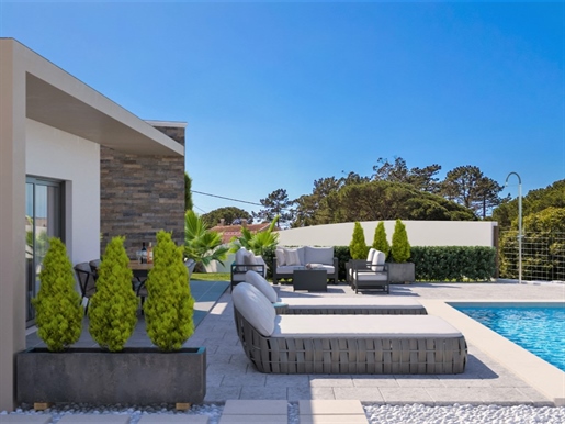 Villa de una sola planta de 4 dormitorios con jardín, piscina y garaje en Serra do Bouro, a 5 km de