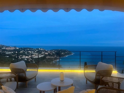 Nestled into the hillside looking down onto the Mediterranean a stunning renovated villa.
