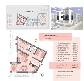 Sea view apartment – 1st floor 64,70 m2, new building, Privlaka