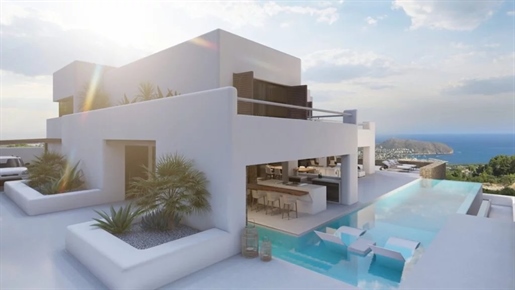 Superbe villa de style Ibiza avec vue mer panoramique, en construction à Moraira