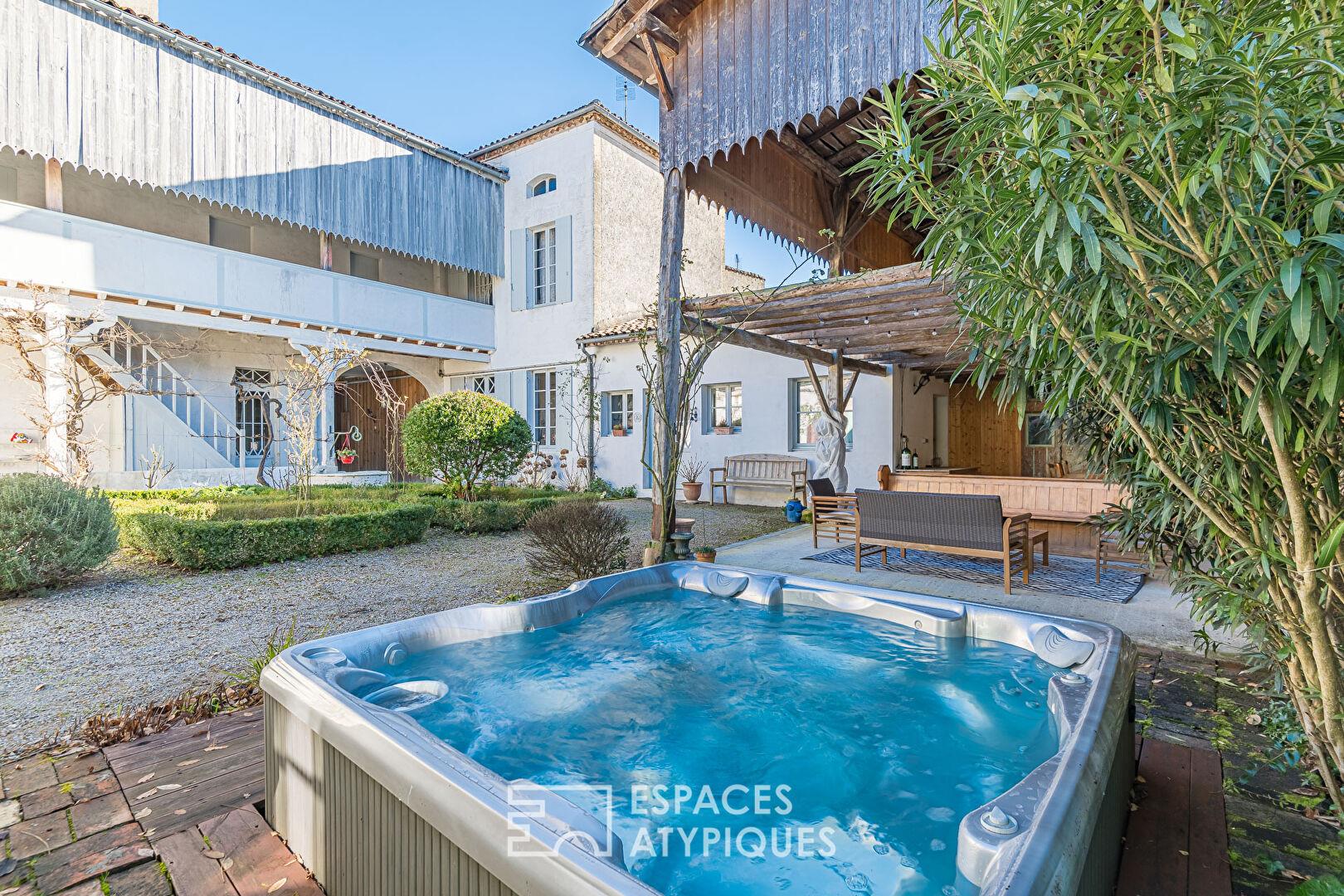 Historic 19th century house with patio and outbuilding