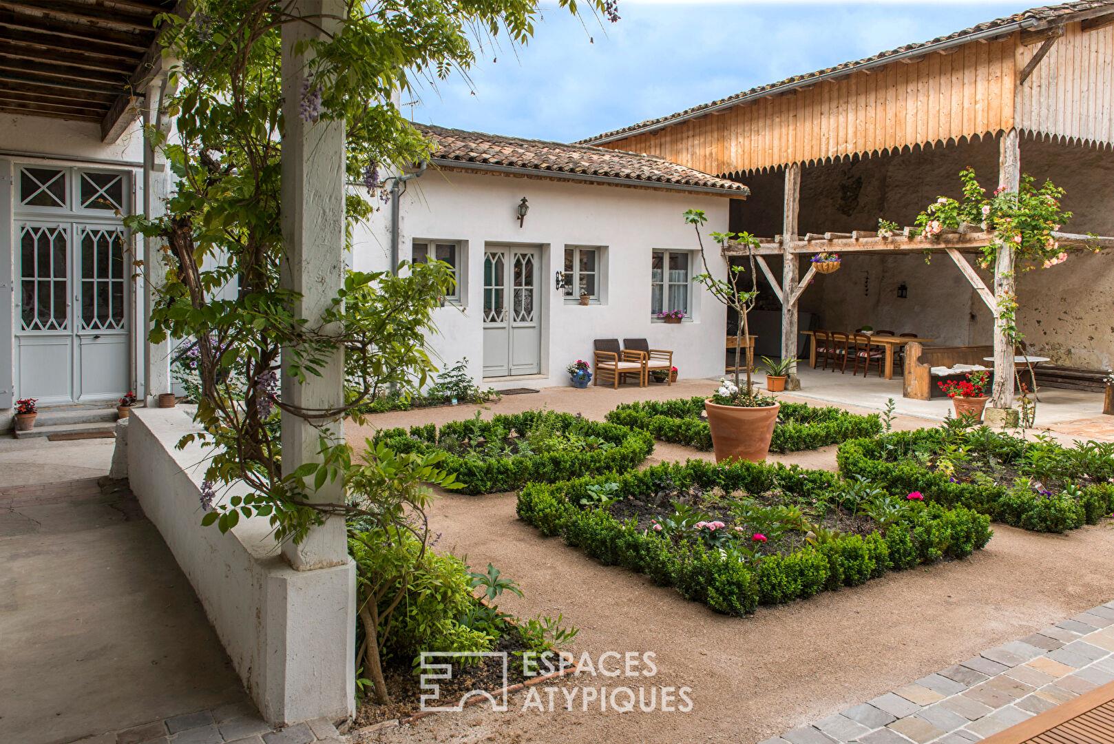 Historic 19th century house with patio and outbuilding