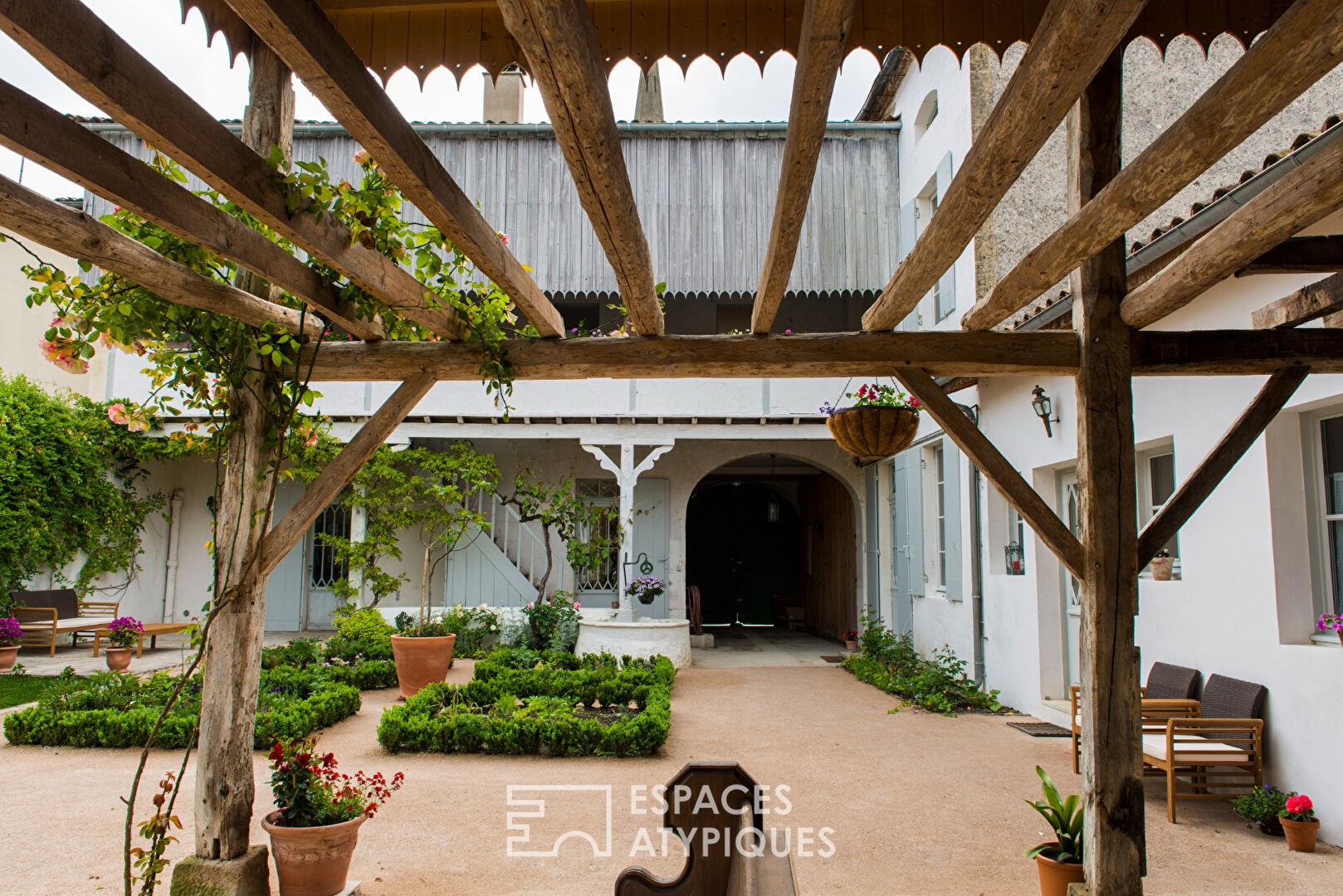 Historic 19th century house with patio and outbuilding