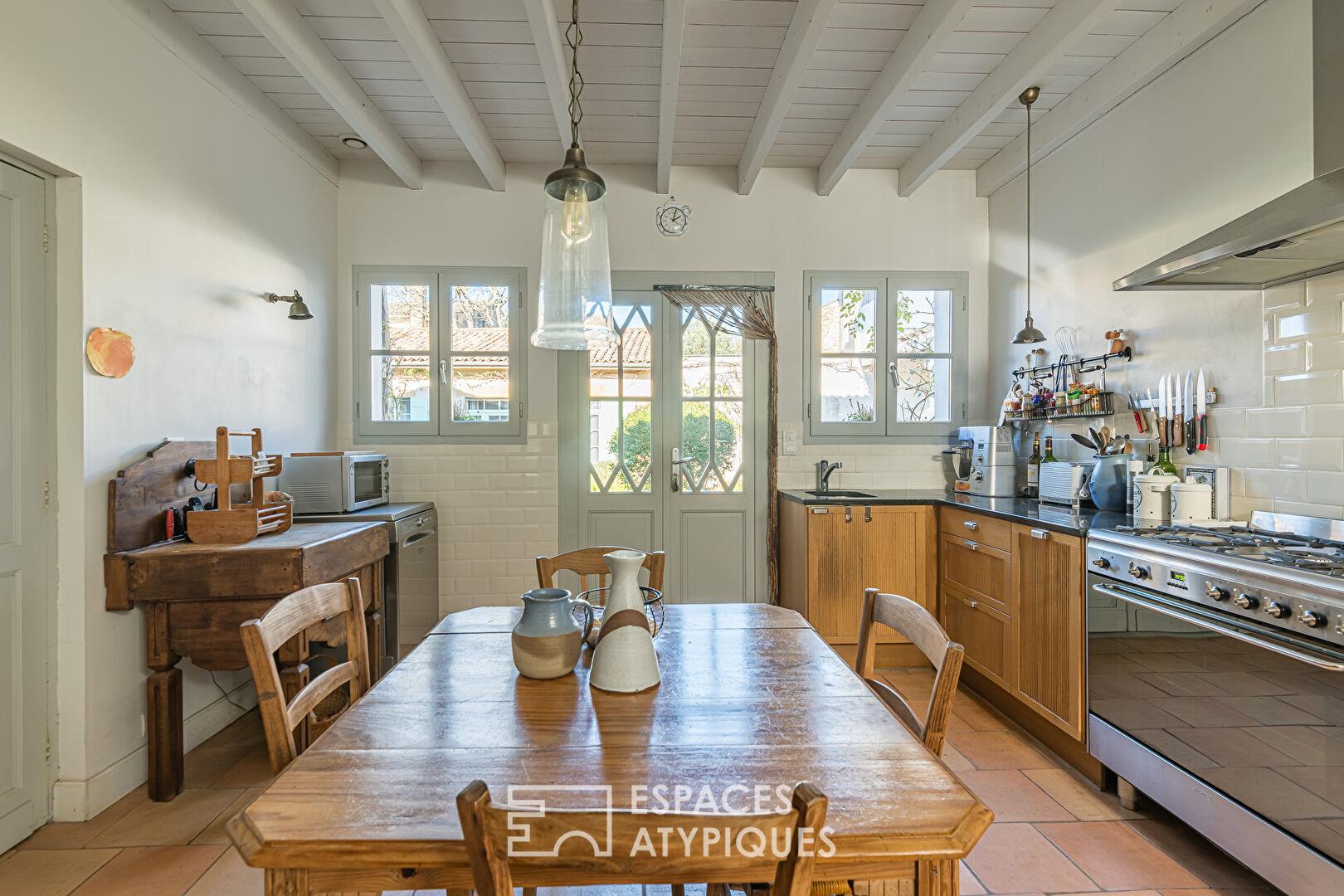 Historic 19th century house with patio and outbuilding
