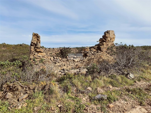 Terrain avec petite vue sur la mer en ruine dans le parc naturel de Vila do Bispo
