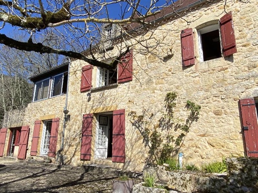 Twee huizen met zwembad en mooi uitzicht over de vallei en de Dordogne met een terrein van ongeveer