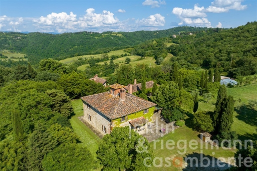 Property with 88 ha of land, own water, several buildings and pool near Arezzo
