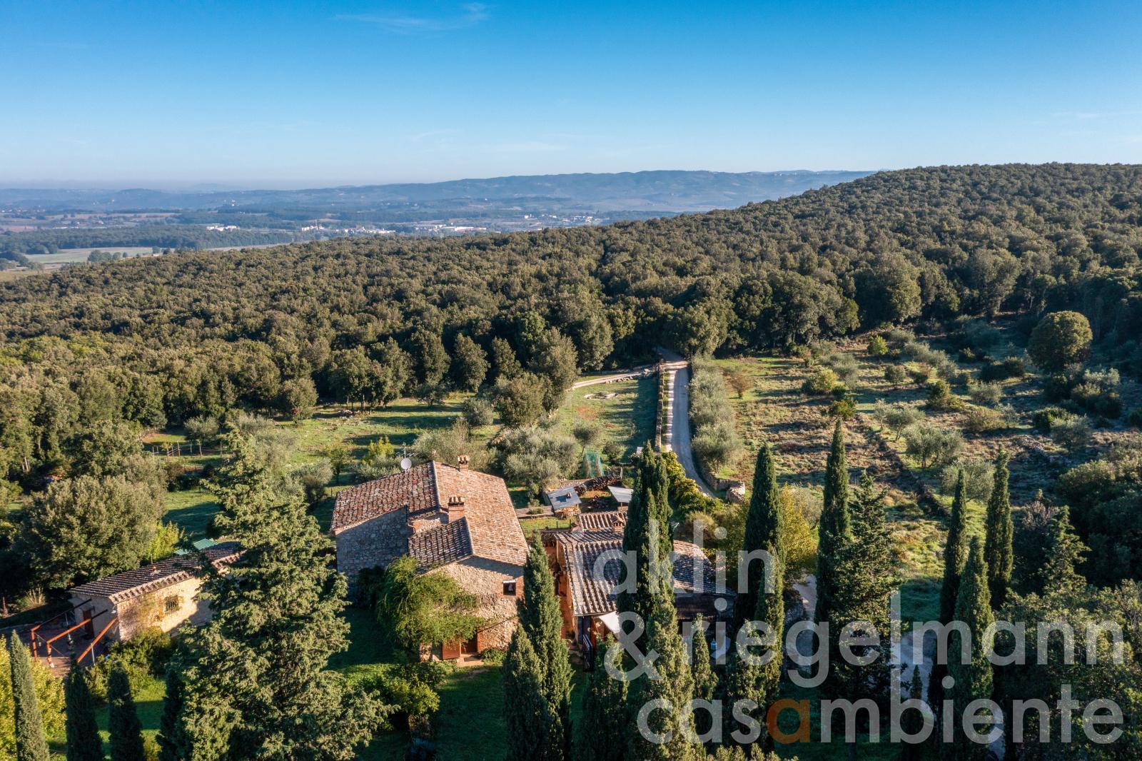 Stone farmhouse with pool and annex buildings near Monteriggioni between Florence and Siena