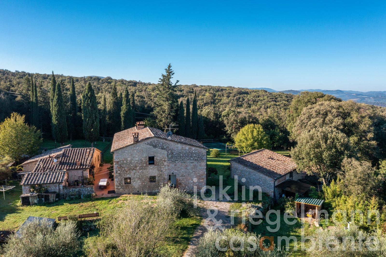 Stone farmhouse with pool and annex buildings near Monteriggioni between Florence and Siena