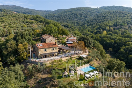 Ferme toscane avec 4 appartements, piscine et vues panoramiques près de Cortona